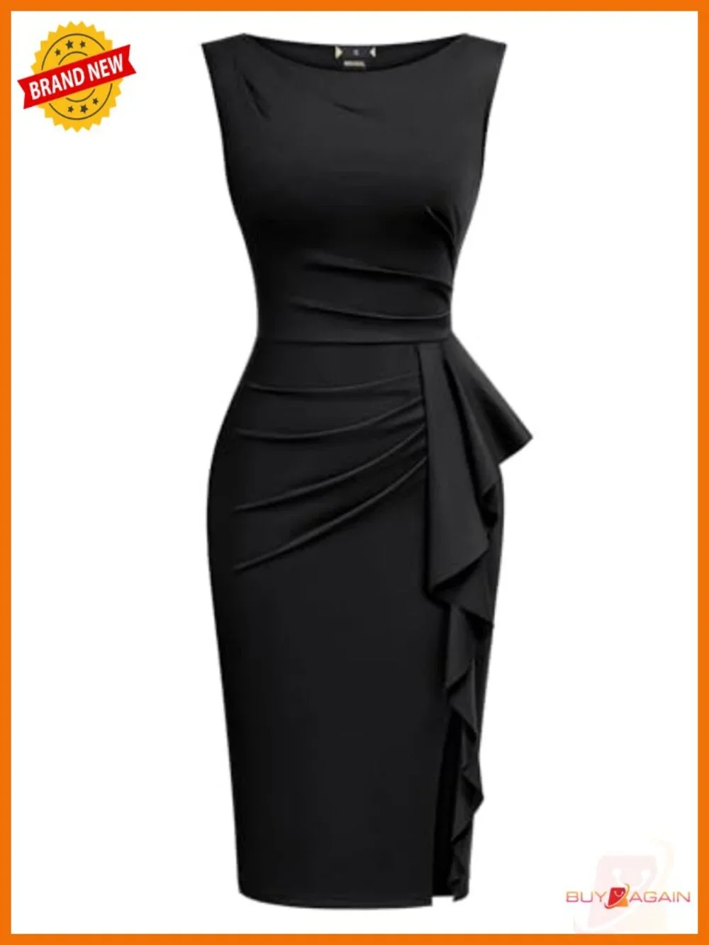 Miusol Retro Ruffle Sleeveless Slim Business Work Pencil Dress